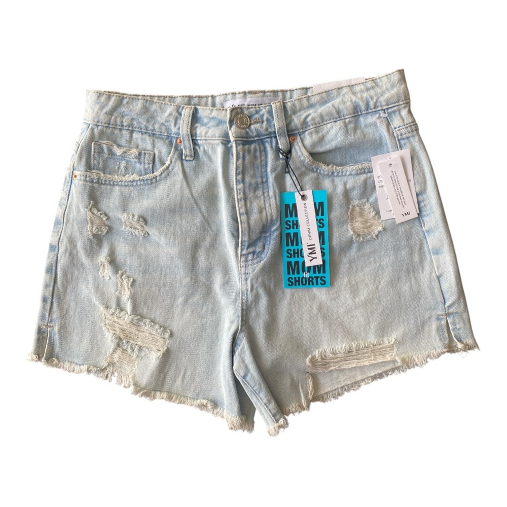 YMI High Rise Mom Fit Shorts Distressed Denim 100% Cotton Light Wash
Size 7/28